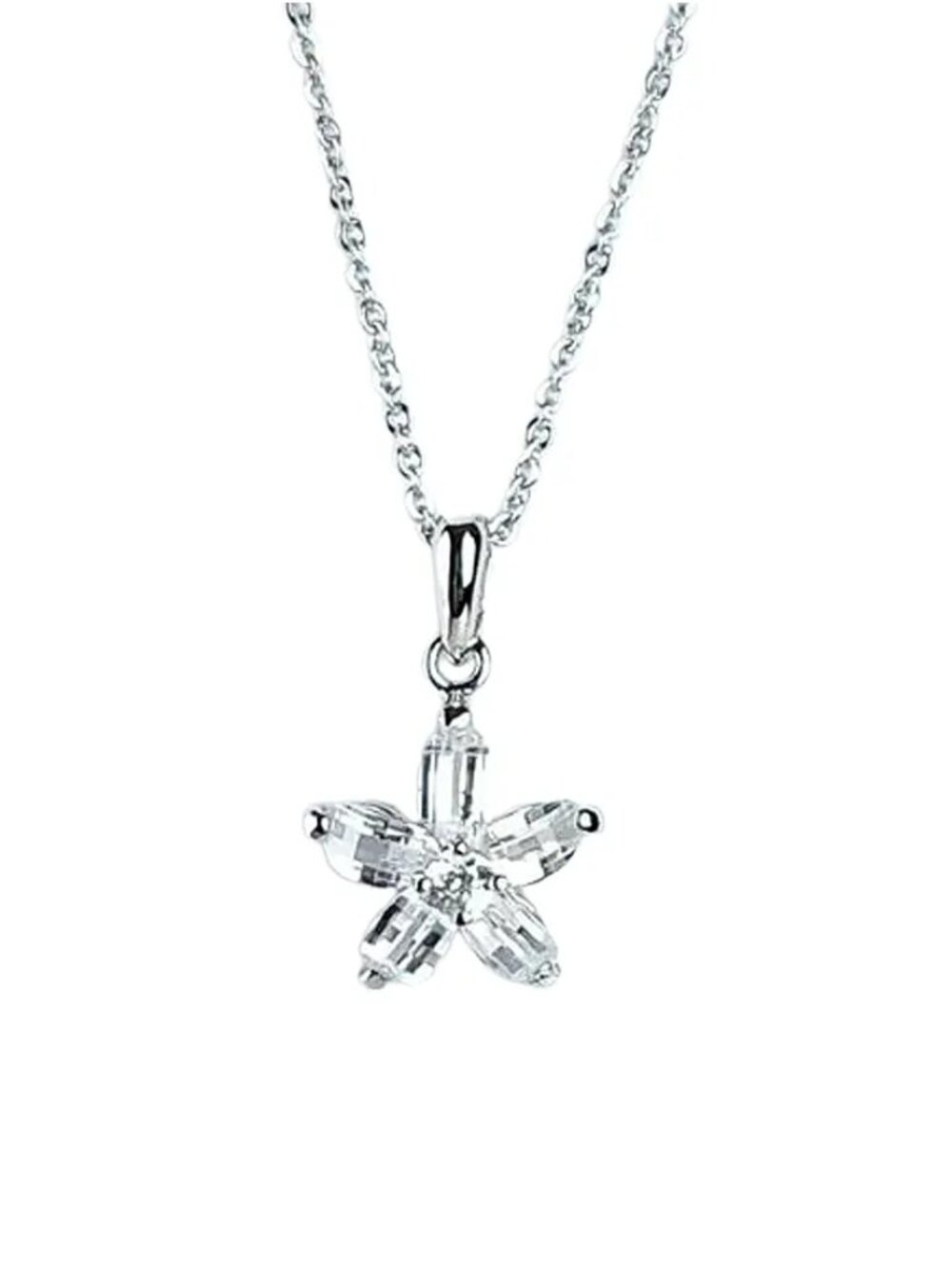 NWOT  Adorable Sterling Silver Crystal Flower Necklace